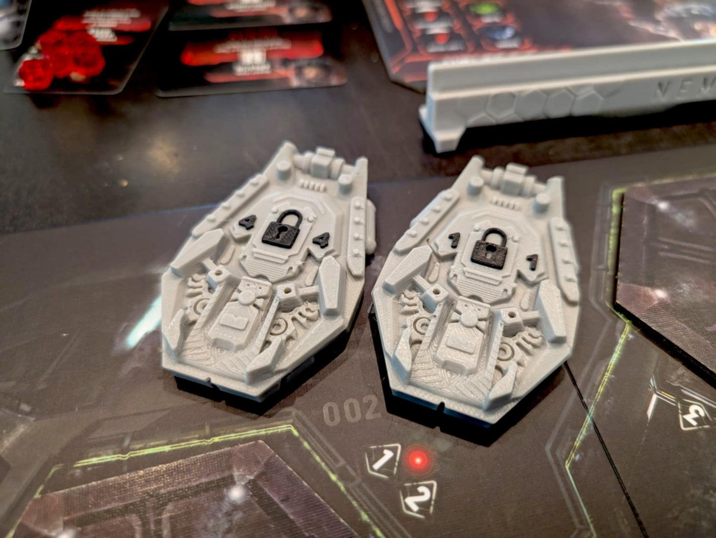 Nemesis Reversible Escape Pods (Set of 4) – 3D Printed Upgrade | Player & Lock Tokens | Board Game Accessories (Gray or Black)
