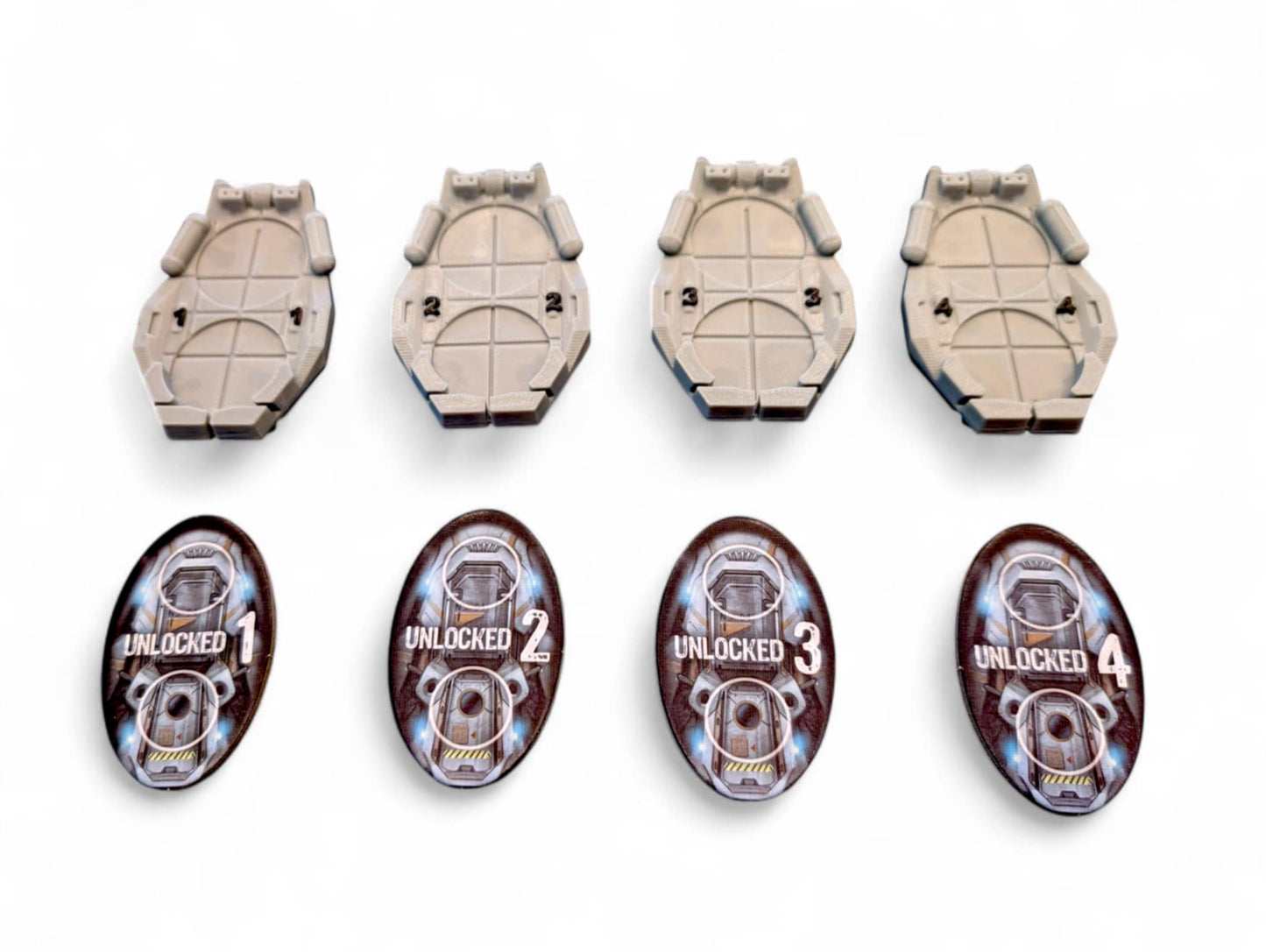 Nemesis Reversible Escape Pods (Set of 4) – 3D Printed Upgrade | Player & Lock Tokens | Board Game Accessories (Gray or Black)