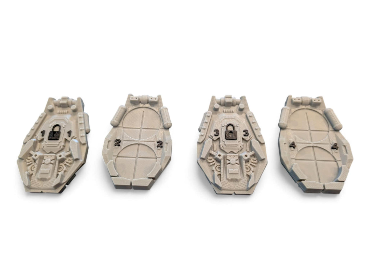 Nemesis Reversible Escape Pods (Set of 4) – 3D Printed Upgrade | Player & Lock Tokens | Board Game Accessories (Gray or Black)