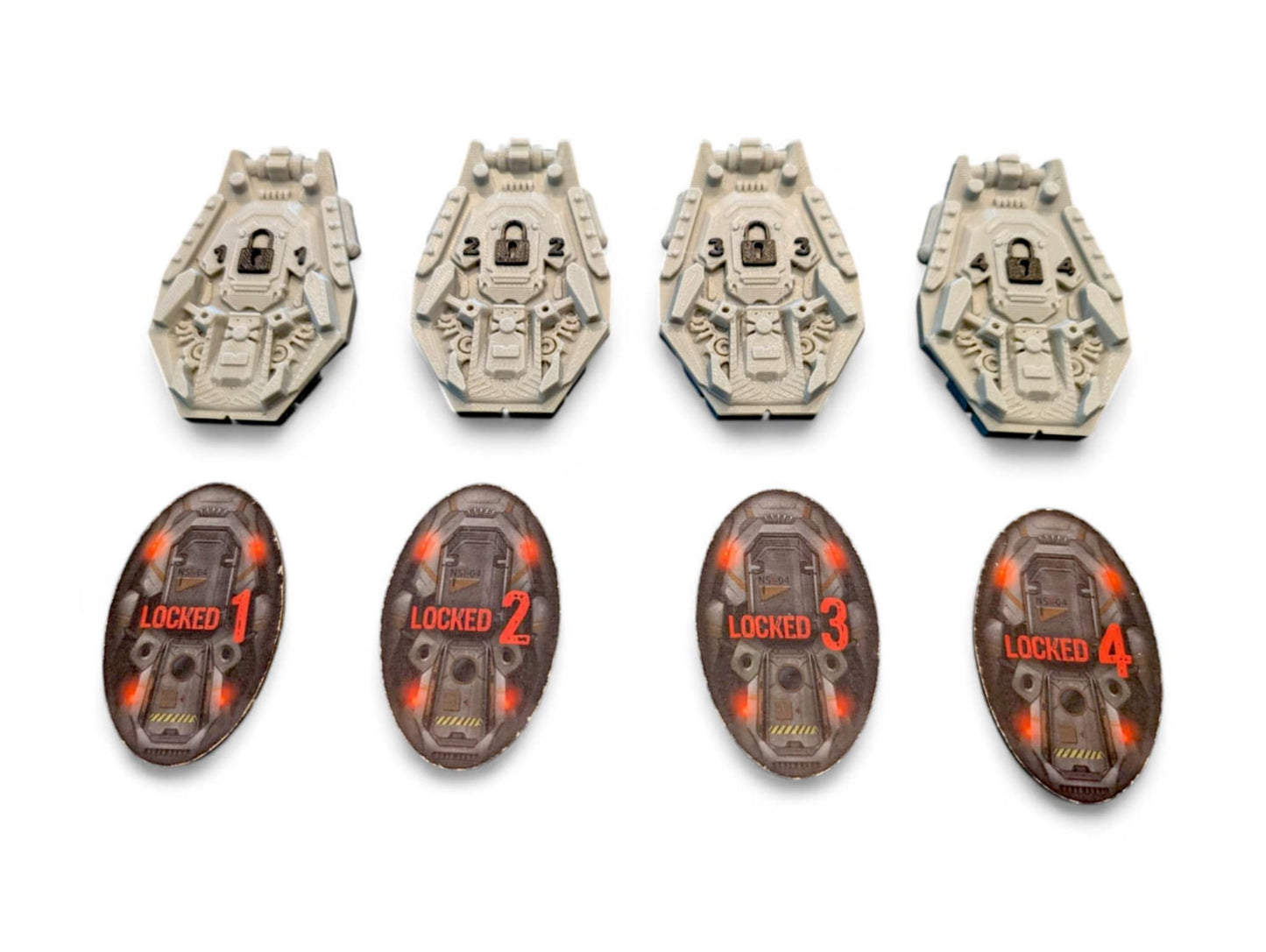 Nemesis Reversible Escape Pods (Set of 4) – 3D Printed Upgrade | Player & Lock Tokens | Board Game Accessories (Gray or Black)