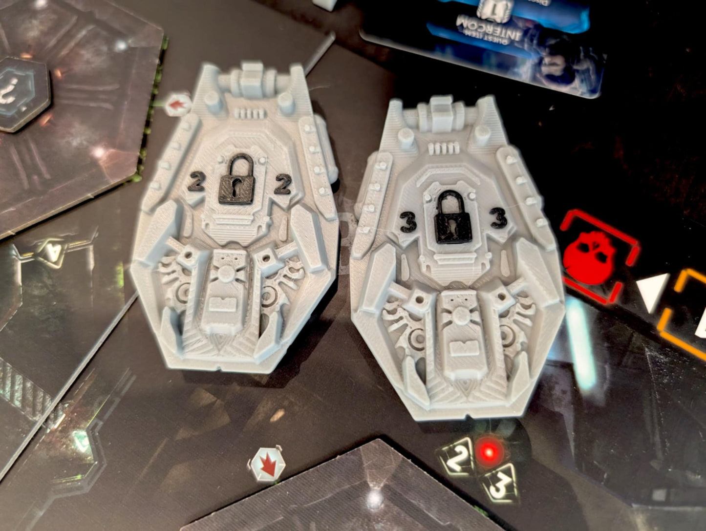 Nemesis Reversible Escape Pods (Set of 4) – 3D Printed Upgrade | Player & Lock Tokens | Board Game Accessories (Gray or Black)