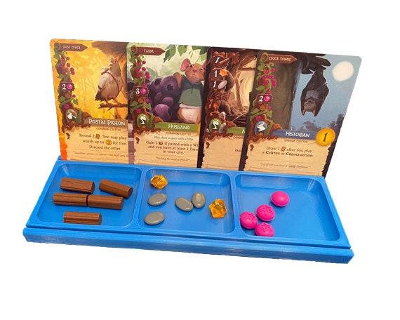 Board game tray card and tokens holder 3 trays blue