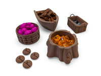 Everdell Resource Holders – Twigs, Amber, Pebbles & Berries – Trunk, Boat, Baskets + 4 Card Holders – Pearlbrook Compatible
