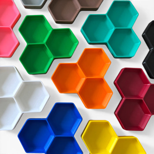 Stackable Hexagon Token Tray – 3-Bin Board Game Organizer | 2 Depths, 15 Colors | Catan Wingspan Ark Nova
