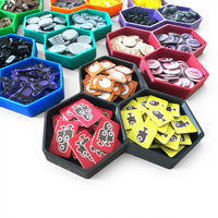 Stackable Hexagon Token Tray – 3-Bin Board Game Organizer | 2 Depths, 15 Colors | Catan Wingspan Ark Nova