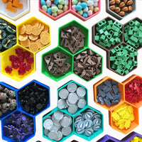 Stackable Hexagon Token Tray – 3-Bin Board Game Organizer | 2 Depths, 15 Colors | Catan Wingspan Ark Nova
