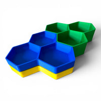 Stackable Hexagon Token Tray – 3-Bin Board Game Organizer | 2 Depths, 15 Colors | Catan Wingspan Ark Nova